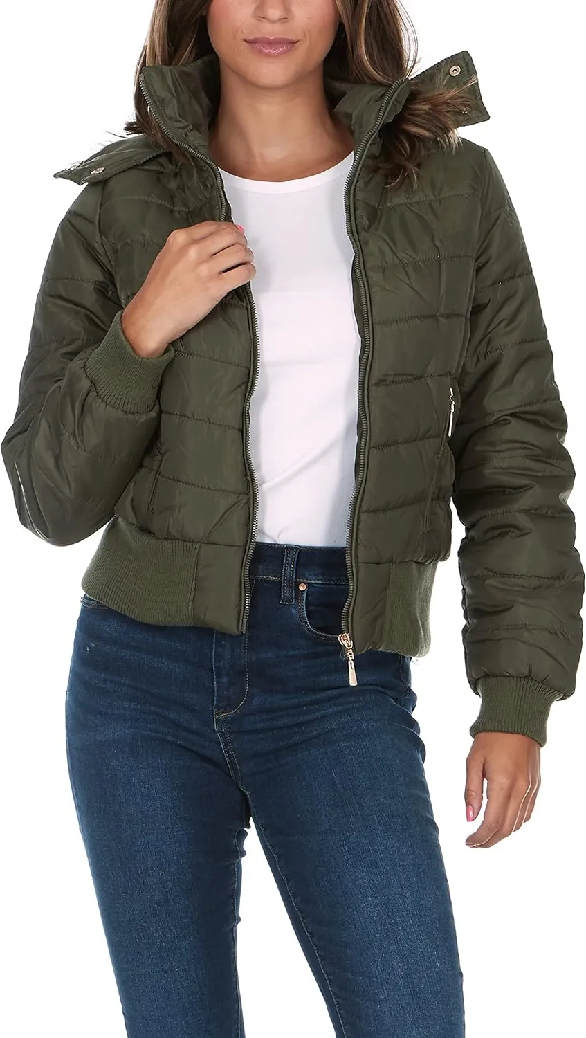 Womens Faux Fur Lined Hooded Puffer Down Jacket