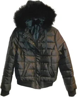 Womens Faux Fur Lined Hooded Puffer Down Jacket