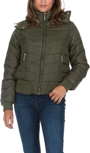 Womens Faux Fur Lined Hooded Puffer Down Jacket