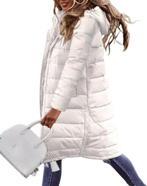 Womens Long Puffer Coats Long Sleeve Hooded Down Jacket Oversized Quilted Zip up Warm Winter Outwear with Pockets