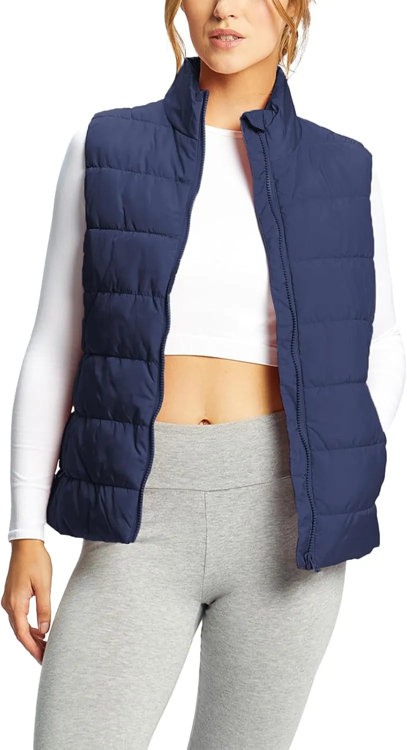 Women's Puffer Vests Full Zip Quilted Sleeveless Puffy Jacket for Womens Water-Resistant Outdoor Cozy Sport Coat S-2XL