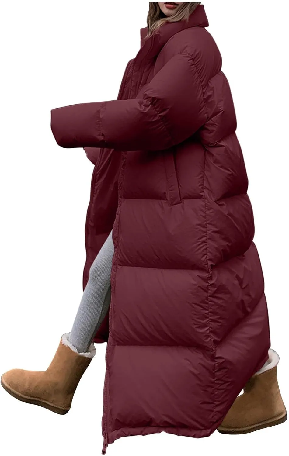 Womens Thicken Long Down Jacket Heavyweight Solid Color Winter Thermal Puffer Coats Fashion Zipper Long Sleeve Outfits