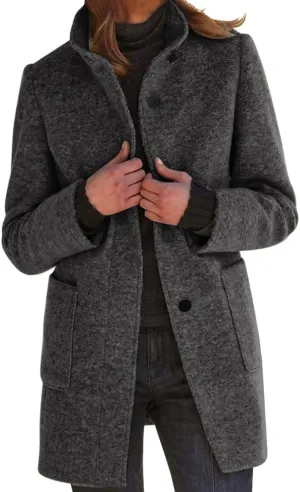 Wool Coats for Women 2024 Oversized Fashion Thicken Stand Collar Single Breasted Winter Jackets with Pockets