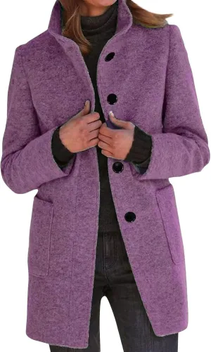 Wool Coats for Women 2024 Oversized Fashion Thicken Stand Collar Single Breasted Winter Jackets with Pockets