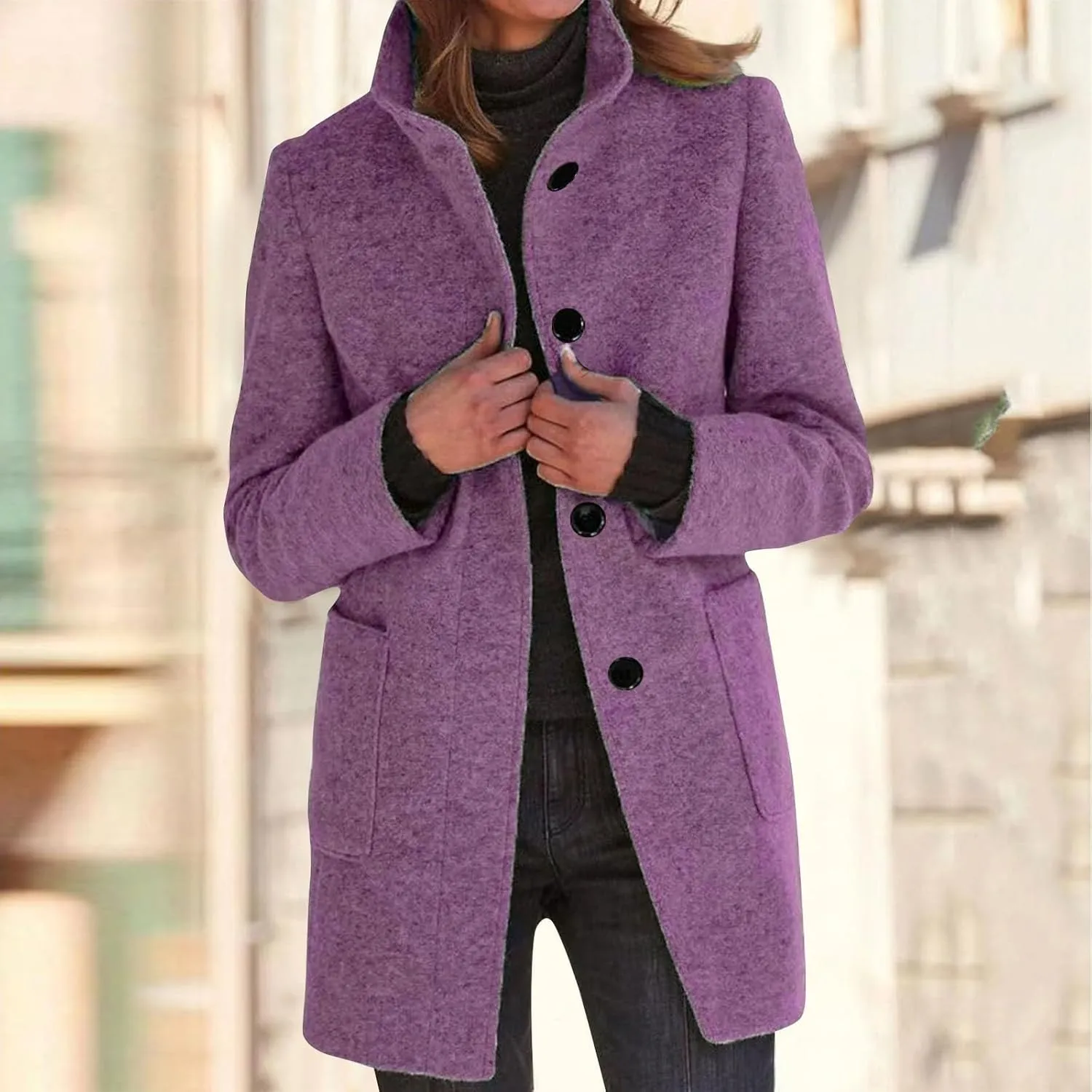 Wool Coats for Women 2024 Oversized Fashion Thicken Stand Collar Single Breasted Winter Jackets with Pockets