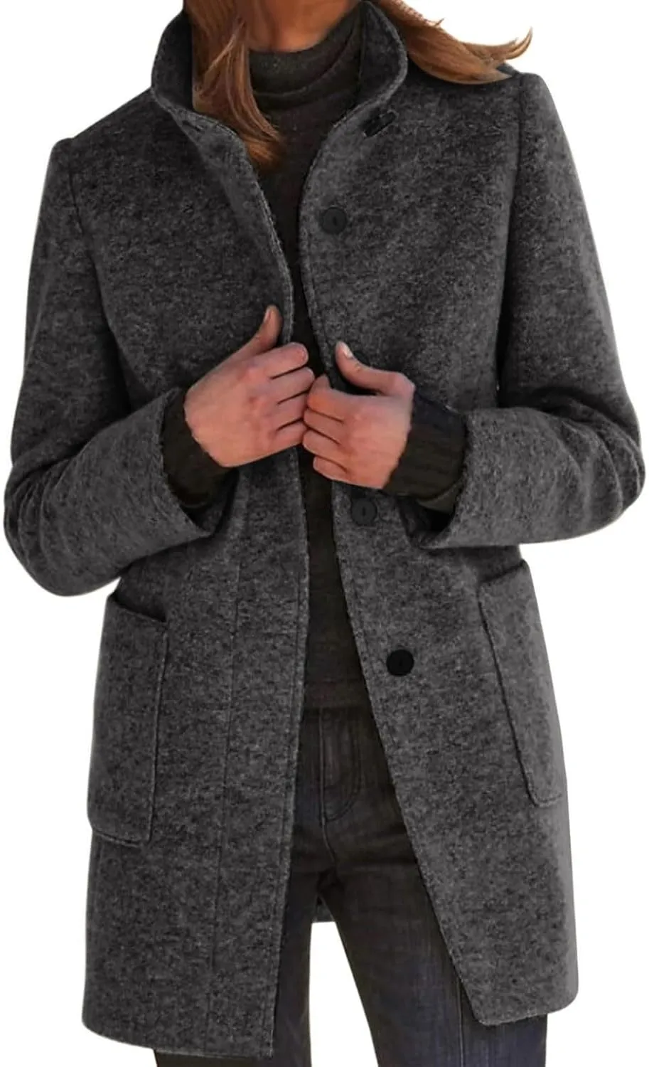 Wool Coats for Women 2024 Oversized Fashion Thicken Stand Collar Single Breasted Winter Jackets with Pockets