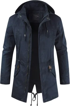Ymosrh Men's Trench Coats Coat With Hood Notched Lapel Long Jacket Windbreaker Overcoat Pea, M-4XL
